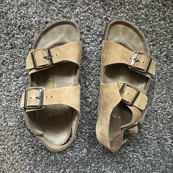 Birkenstock Milano Style Sandal Mocha Brown/Tan Leather Size 35 Strappy Buckle - Picture 2 of 9